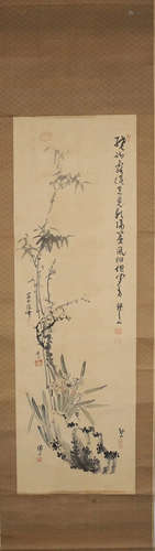 A BAMBOO PATTERN VERTICAL AXIS PAINTING BY GUSIBAISHAN