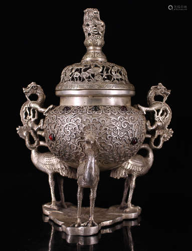 A COPPER&SILVER WITH GEM DECORATED CENSER