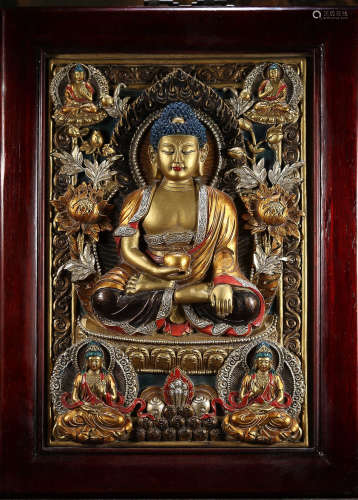 A TANMU WOOD&COPPER SAKYAMUNI BUDDHA THANGKA