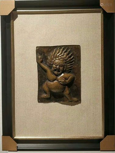 A COPPER SCREEN CARVED WITH MAHAKALA BUDDHA