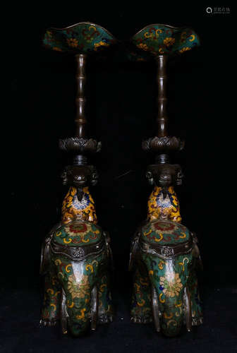 PAIR OF CLOISONNE CASTED CANDLE HOLDER