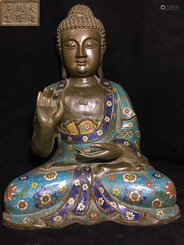 A CLOISONNE CASTED BUDDHA STATUE