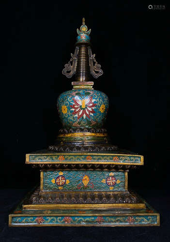 A CLOISONNE CASTED STUPA