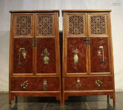 PAIR OF YINGZI WOOD CARVED CABINET