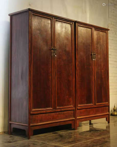 PAIR OF HUALI WOOD CARVED CABINET