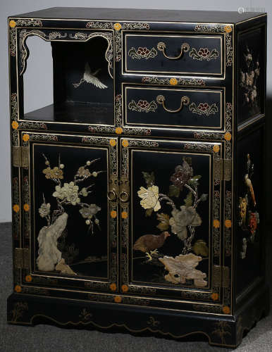 A LACQUER CABINET EMBEDDED WITH CONCH