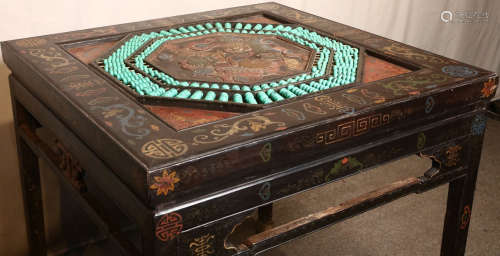 A LACQUER DESK WITH ABACUS