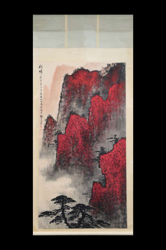 WEI ZIXI: INK AND COLOR ON PAPER PAINTING 'MOUNTAIN SCENERY'