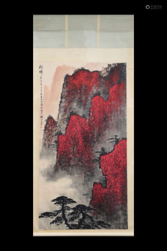 WEI ZIXI: INK AND COLOR ON PAPER PAINTING 'MOUNTAIN SCENERY'