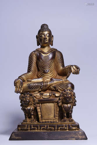 GILT BRONZE CAST 'SHAKYAMUNI' SEATED FIGURE