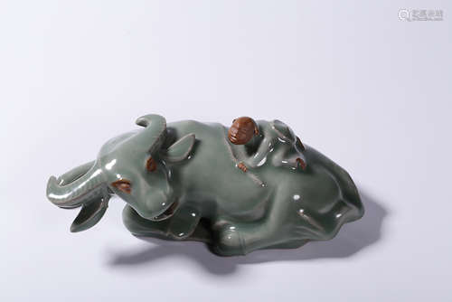 LONGQUAN WARE 'SHEPHERD AND WATER BUFFALO' FIGURE