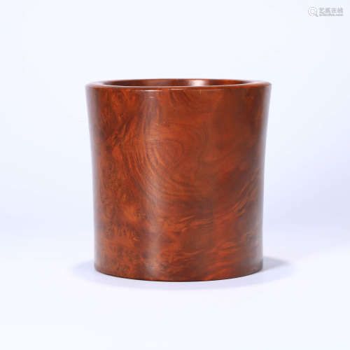 A BOXWOOD CARVED BRUSH POT