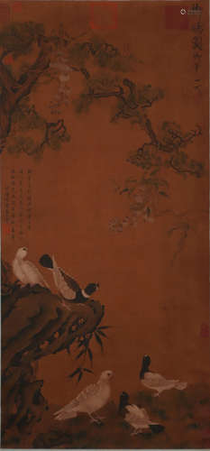 A CHINESE PAINTING SCROLL, EMPEROR SONG HUIZONG MARK