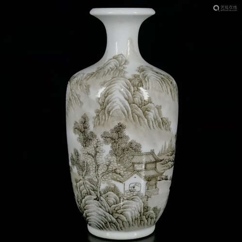 A GRISAILLE LANDSCAPE PORCELAIN VASE