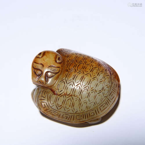 A JADE CARVED DRAGON TURTLE ORNAMENT