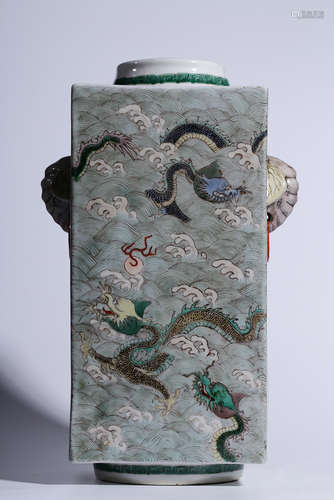 WUCAI 'DRAGONS AND OCEAN' RECTANGULAR CONG STYLE VASE