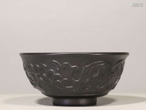 ZITAN WOOD CARVED 'FLOWERS AND VINES' BOWL