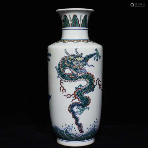 A DOUCAI DRAGON&PHOENIX   PORCELAIN ROULEAU VASE