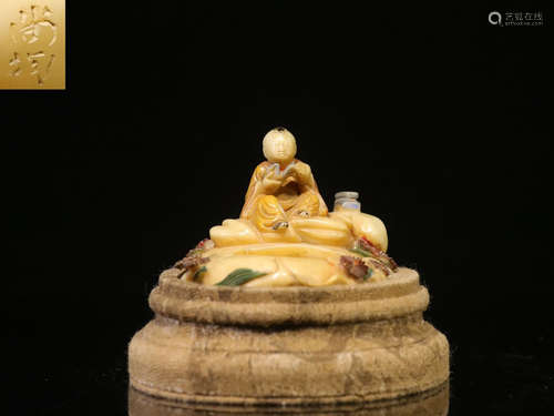 SHOUSHAN FURONG STONE CARVED AND PAINTED 'CHILD' FIGURE