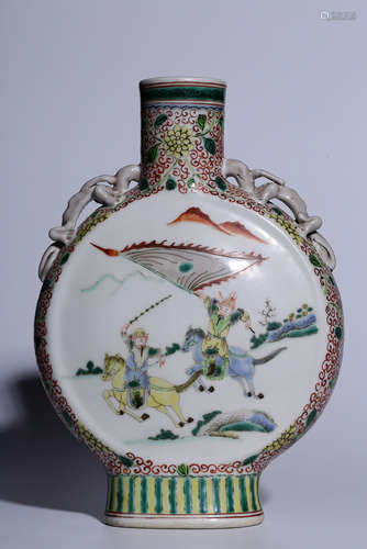 WUCAI OPEN MEDALLION 'WARRIORS' MOON FLASK WITH HANDLES