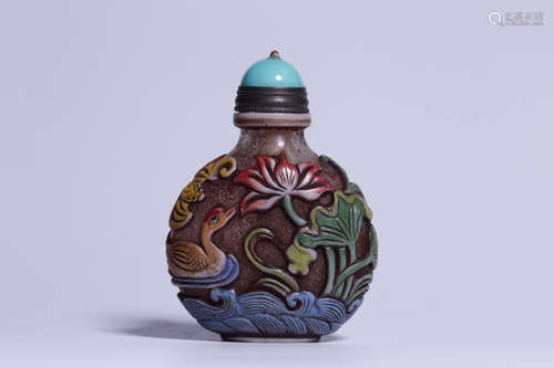 GLASS OVERLAY 'POND SCENERY' SNUFF BOTTLE