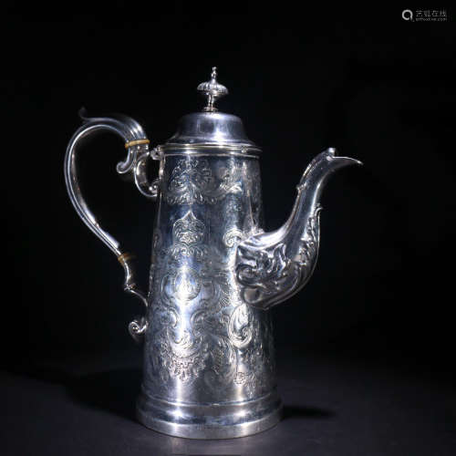A SILVER WINE POT WITH HANDLE