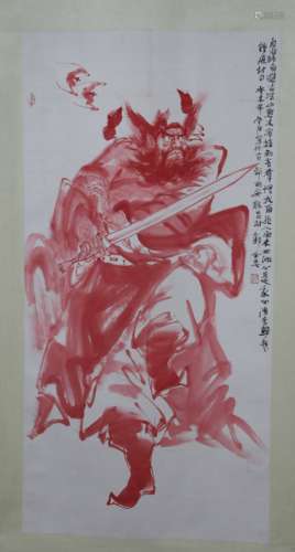 GUO QUANZHONG: RED INK ON PAPER PAINTING 'ZHONG KUI'