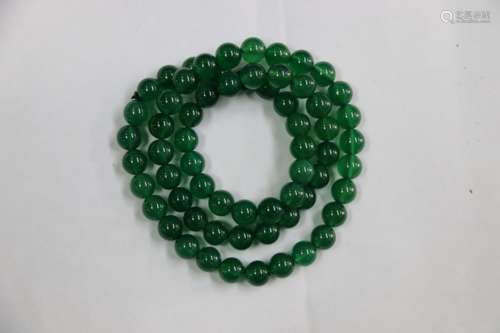 SEMI-PRECIOUS GREEN ROUND GEMSTONE CARVED NECKLACE