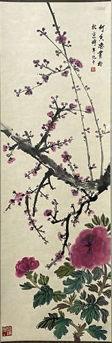 A CHINESE FLOWER&BIRD PAINTING, HE XIANGNING MARK