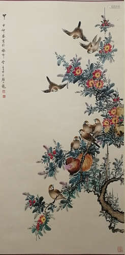 A CHINESE FLOWER AND BIRDS PAINTING, YAN BOLONG MARK