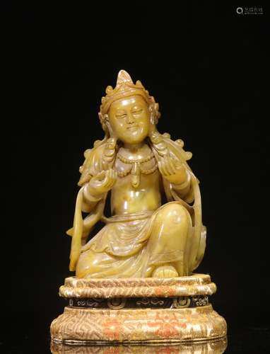 SHOUSHAN TIANHUANG STONE CARVED 'TARA' SEATED FIGURE