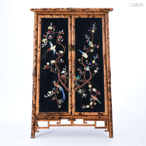 A PAIR OF GEM INLAID BAMBOO CABINETS