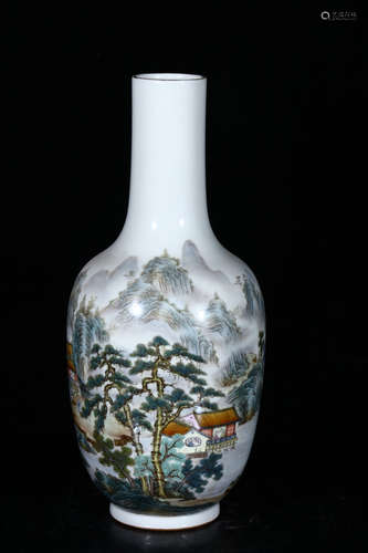 FAMILLE ROSE 'LANDSCAPE SCENERY' BOTTLE VASE