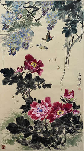 A CHINESE FLOWER&BIRD PAINTING, WANG XUETAO MARK