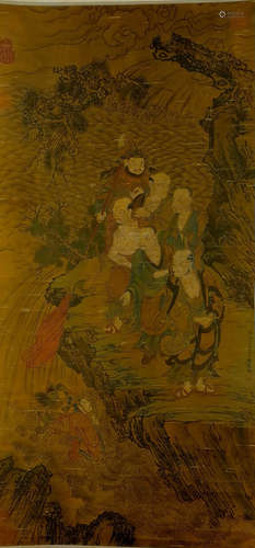 A CHINESE ARHAT PAINTING SCROLL, LI GONGLIN MARK