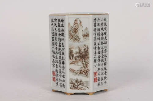 QING--CHINESE INK PAINTING AND CHINESE CHARACTERS PORCELAIN VASE