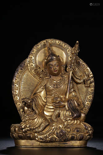 GILT BRONZE CAST PADMASAMBHAVA SEATED FIGURE