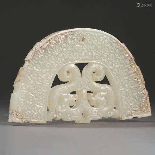 A CHI DRAGON CARVED WHITE JADE HUANG