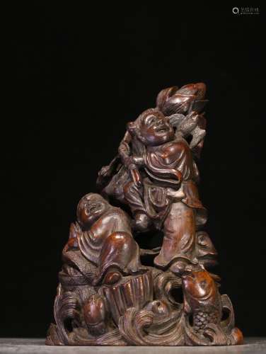 BAMBOO CARVED 'HE-HE ER-XIAN' FIGURAL GROUP