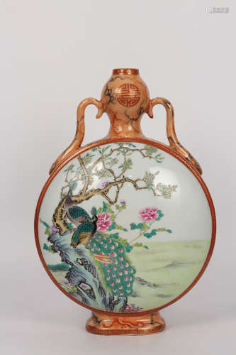 QING--CHINESE FAMILLE ROSE PEACOCK PORCELAIN VASE