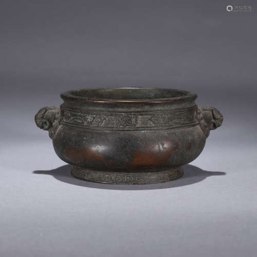 A DOUBLE EARS BRONZE INCENSE BURNER