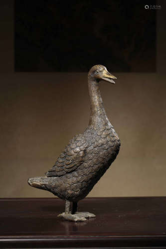 BRONZE CAST AND CARVED 'DUCK' FIGURE