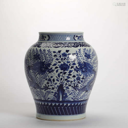 A BLUE AND WHITE DRAGON AND FLORAL PORCELAIN JAR