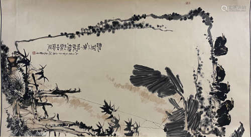 A CHINESE FLOWER&BIRD PAINTING, PAN TIANSHOU MARK