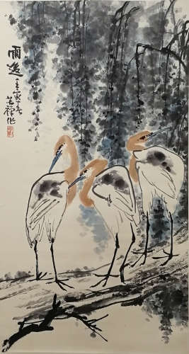 A CHINESE FLOWER&BIRD PAINTING, LI KUCHAN MARK