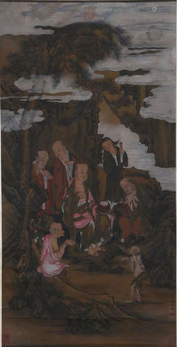 A CHINESE ARHAT PAINTING SILK SCROLL, DING YUNPENG MARK