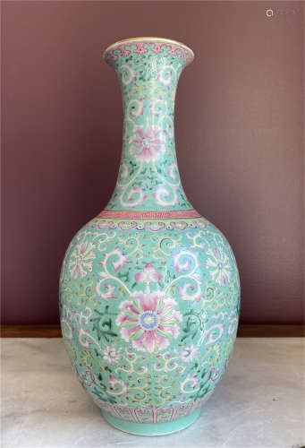 Qing Qianlong light green glazed vase take out from old lamp