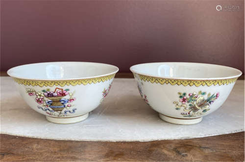 Pair of Chinese Qing Dynasty Daoguang Mark Fencai porcelain cups.