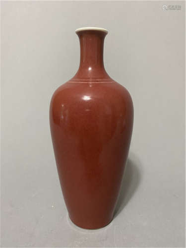 Chinese Qing Kangxi red glazed of Baishou pen holder