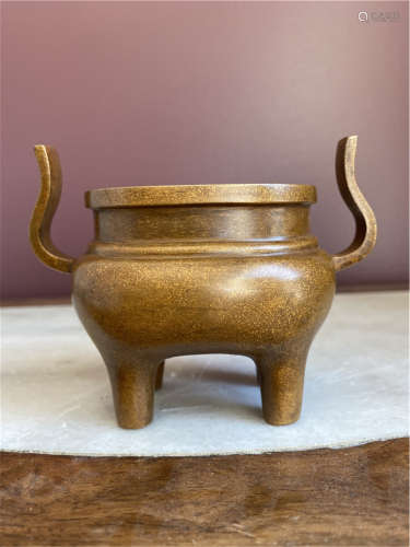 Chinese Qing Dynasty feiyunge Mark gold glitter copper bronze incense burner